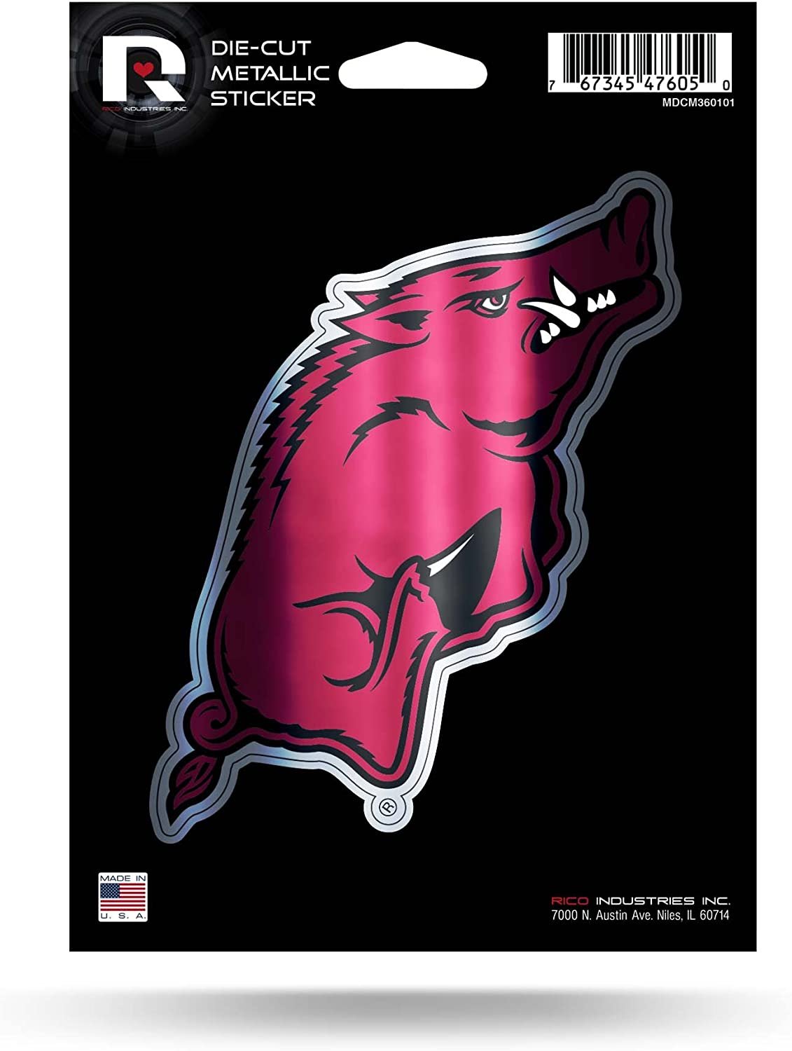 University of Arkansas Razorbacks 5 Inch Die Cut Decal Sticker, Metallic Shimmer Design, Full Adhesive Backing 1