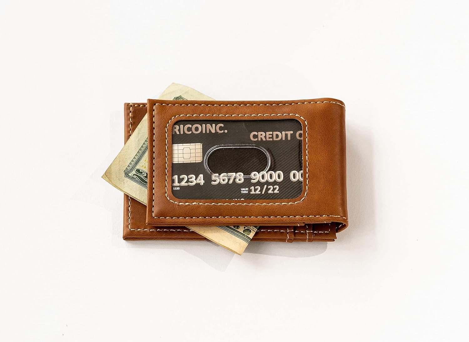 Rico Industries NFL Houston Texans Premium Laser Engraved Vegan Brown Leather Front Pocket Wallet - Compact and Slim yet Sturdy Design - Perfect to Show Your Team Pride or Gift