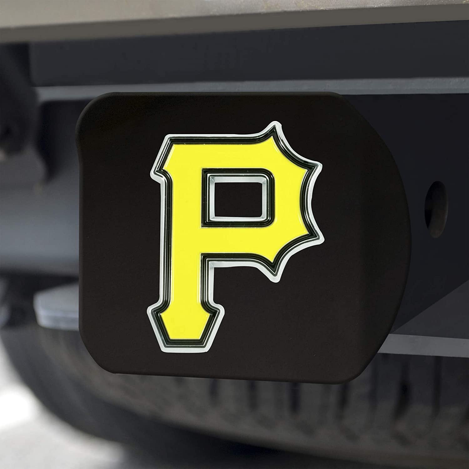 Pittsburgh Pirates Hitch Cover Black Solid Metal with Raised Color Metal Emblem 2" Square Type III