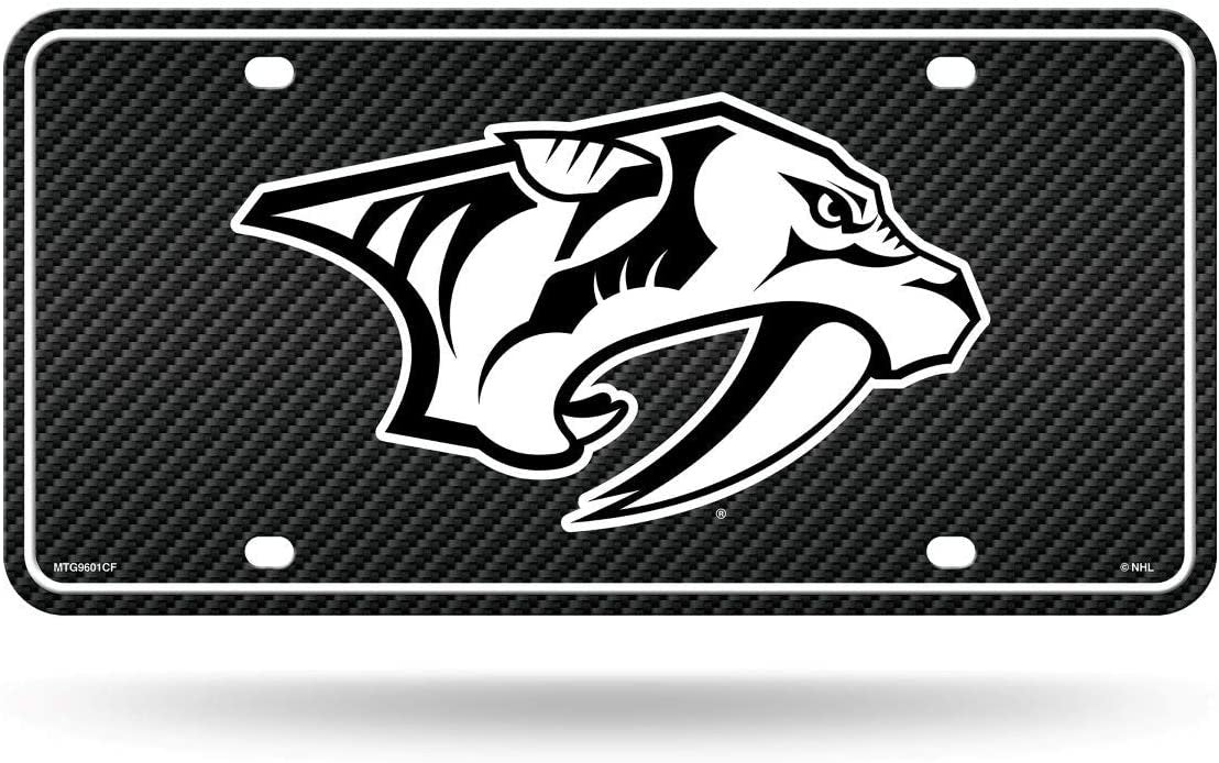 Nashville Predators Metal Auto Tag License Plate, Carbon Fiber Design, 6x12 Inch