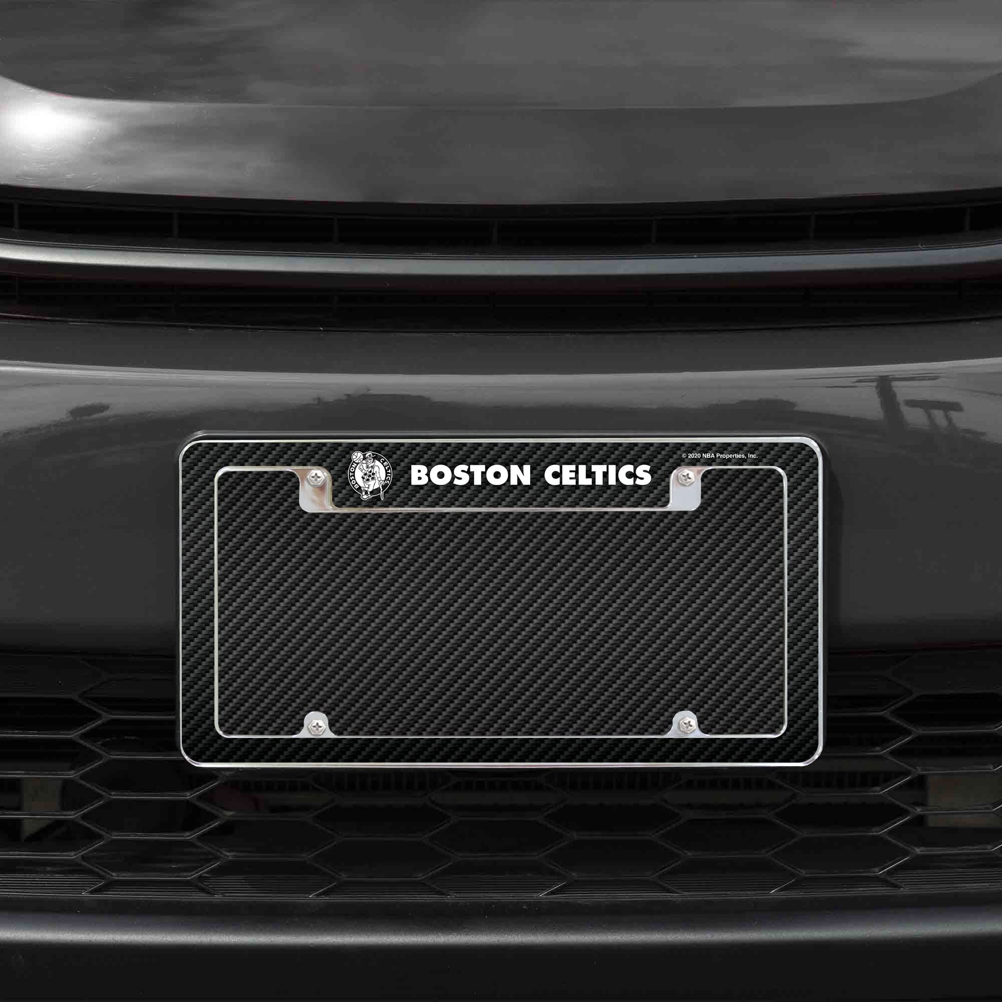 Boston Celtics Metal License Plate Frame Tag Cover, Carbon Fiber Design, 12x6 Inch