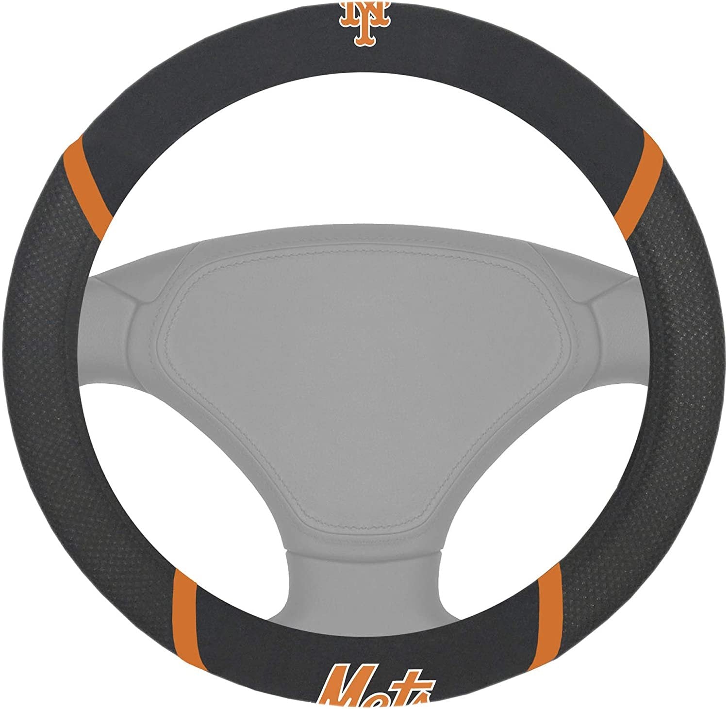 New York Mets Steering Wheel Cover Premium Embroidered Black 15 Inch 1