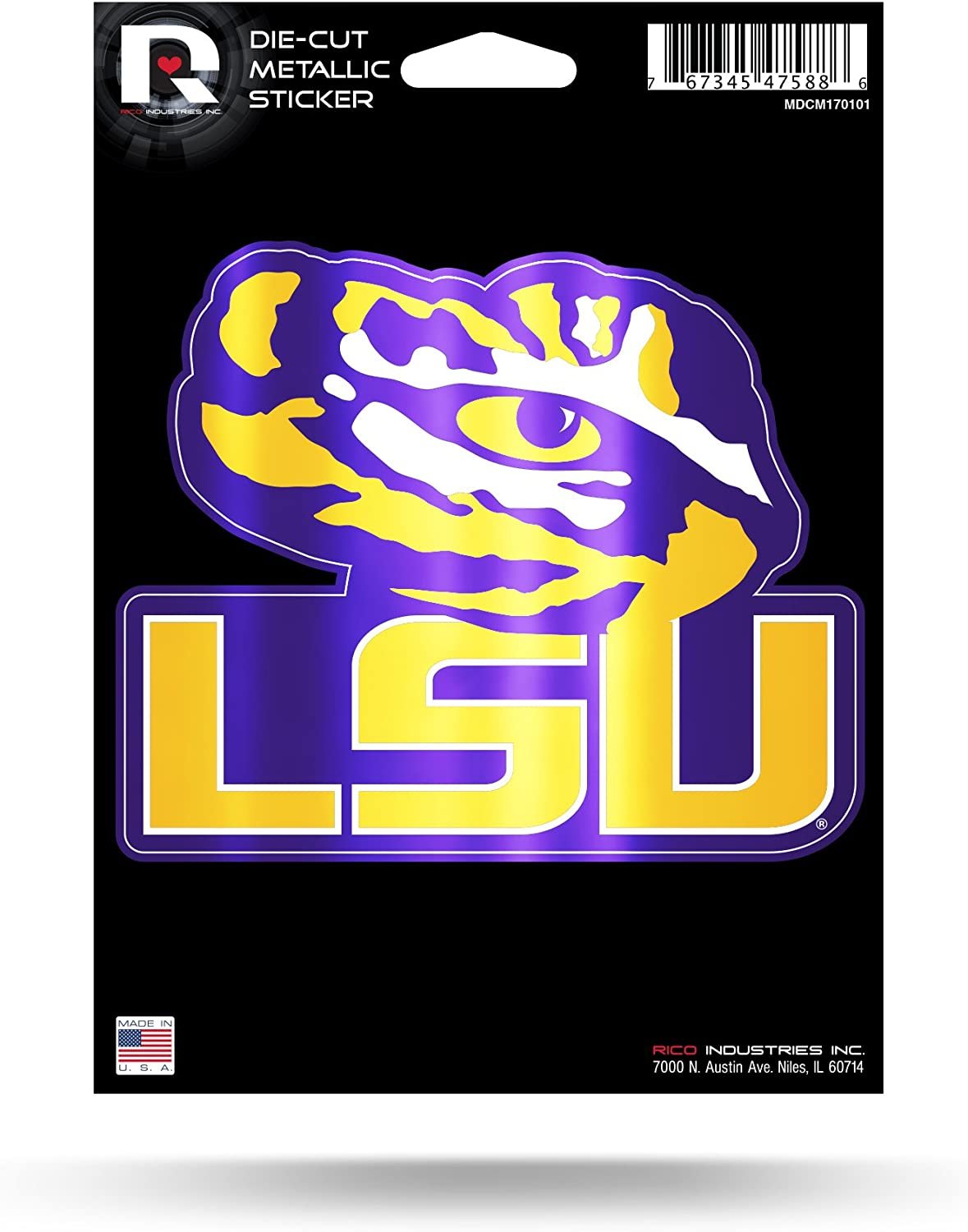 Louisiana State University Tigers LSU 5 Inch Die Cut Flat Vinyl Decal Sticker Chrome Metallic Shimmer Design Adhesive Backing
