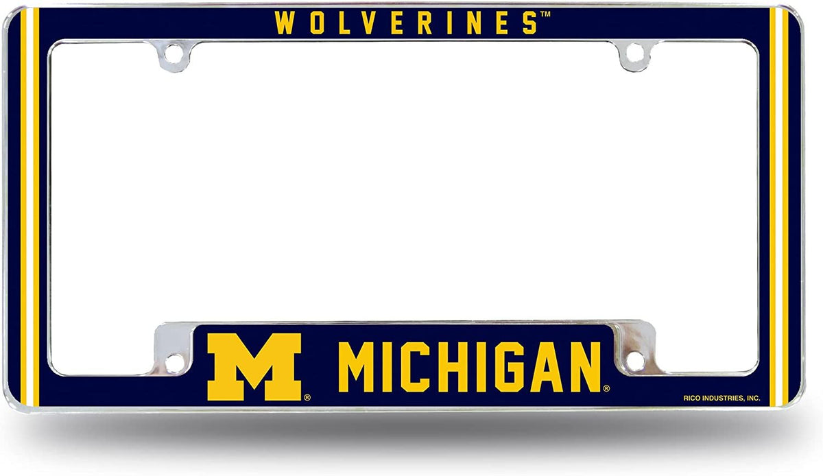 University of Michigan Wolverines Metal License Plate Frame Chrome Tag Cover Alternate Design 6x12 Inch