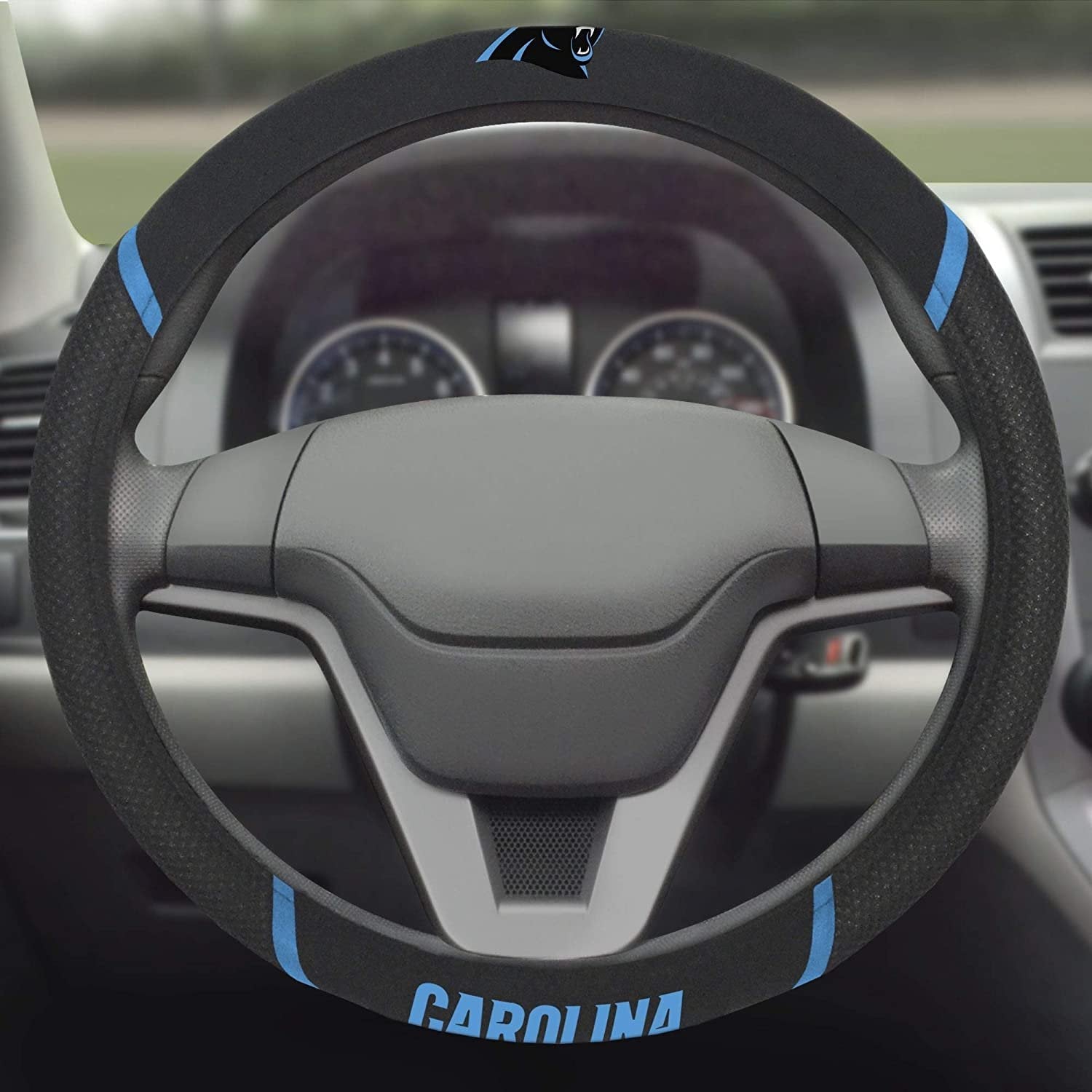 Carolina Panthers Premium 15 Inch Black Emroidered Steering Wheel Cover 3