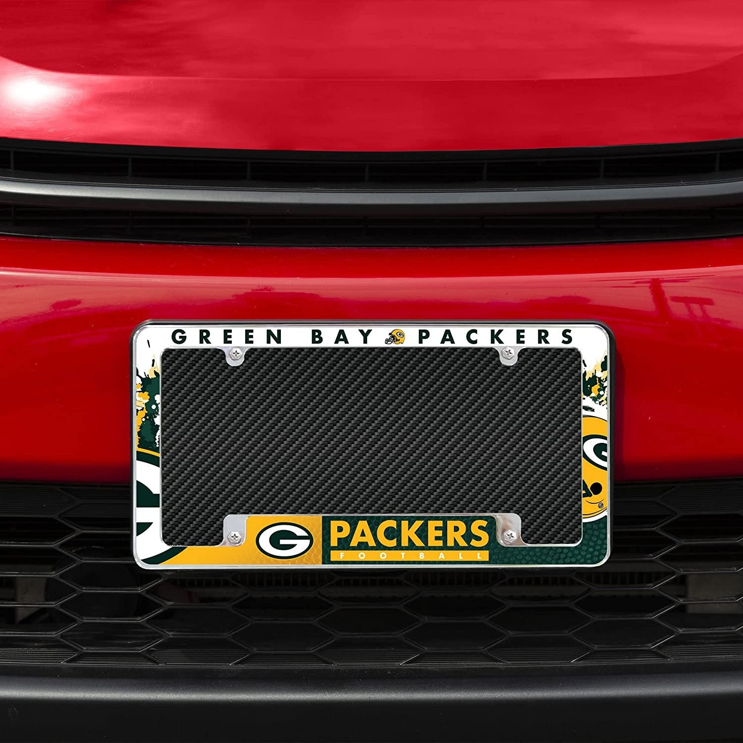 Green Bay Packers Metal License Plate Frame Chrome Tag Cover All Over Design 6x12 Inch 2