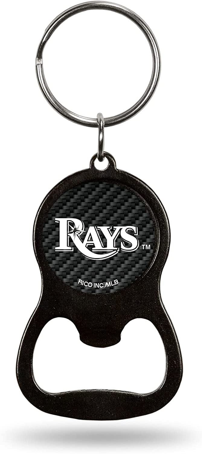 Tampa Bay Rays Metal Keychain Bottle Opener, Carbon Fiber Design 1