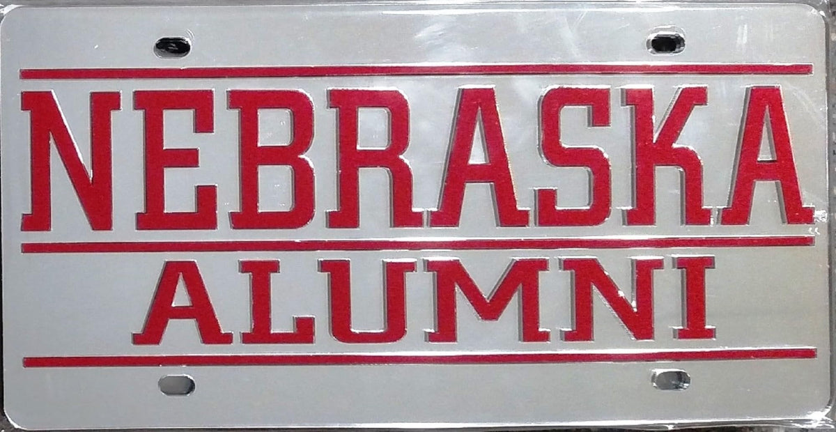 Nebraska Cornhuskers Silver Mirrored Alumni License Plate 1