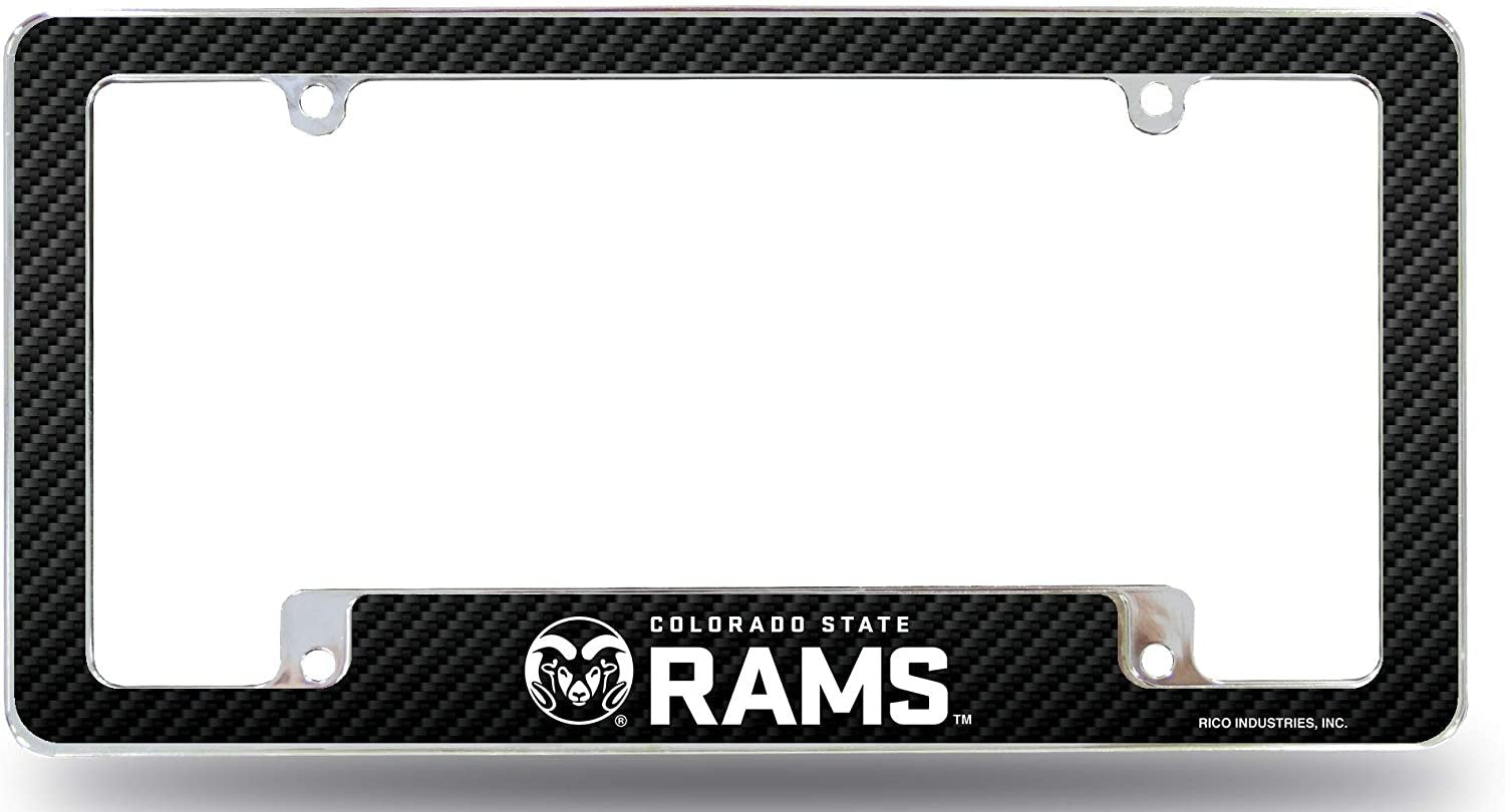Colorado State University Rams Metal License Plate Frame Chrome Tag Cover, Carbon Fiber Design, Heavy Duty, 12x6 Inch