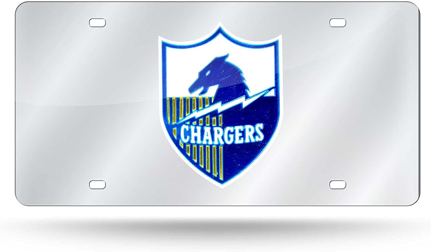 Los Angeles Chargers Premium Laser Cut Tag License Plate, Afl Retro Logo, Mirrored Acrylic Inlaid, 12x6 Inch 1