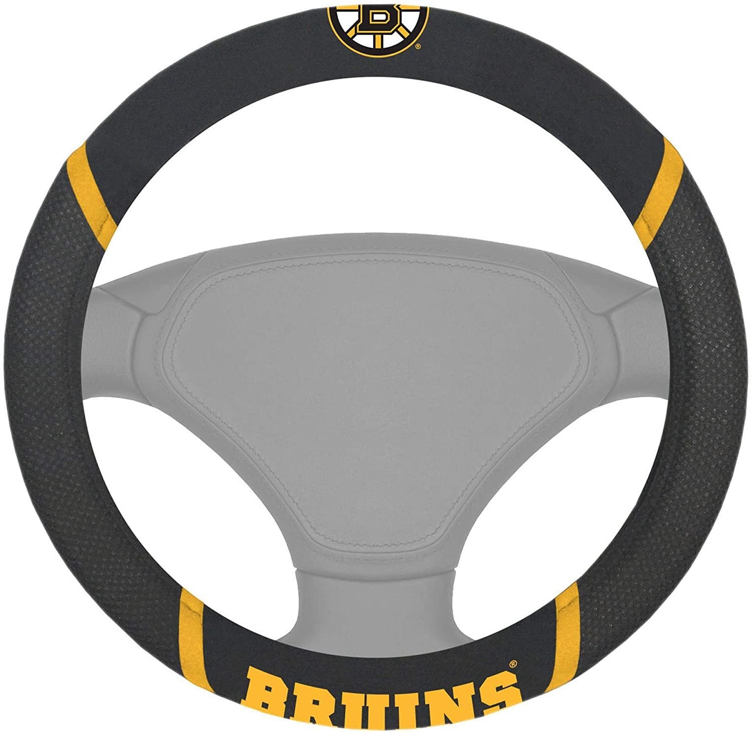 Boston Bruins Steering Wheel Cover Premium Embroidered Black 15 Inch