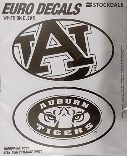 Auburn University Tigers 2-Piece White and Clear Euro Decal Sticker Set, 4x2.5 Inch Each