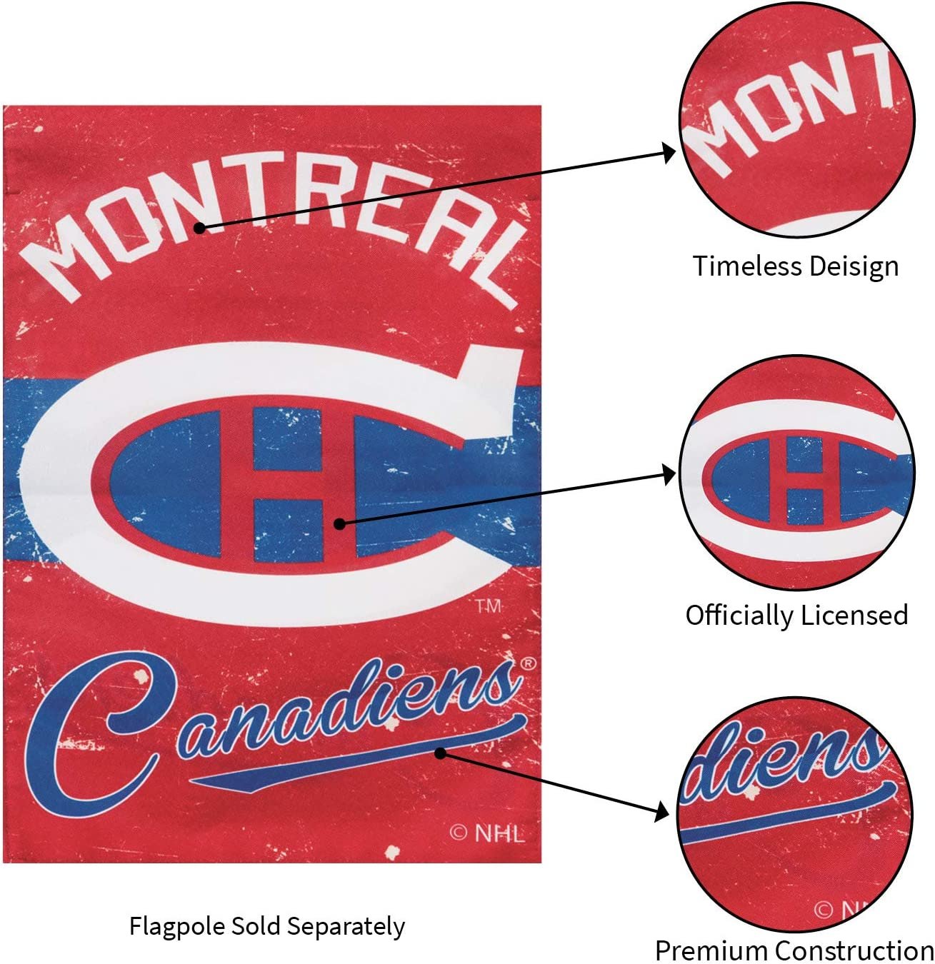 Montreal Canadiens Premium Linen Banner Flag Double Sided 28x44 Inch Vintage Logo Design Outdoor 5