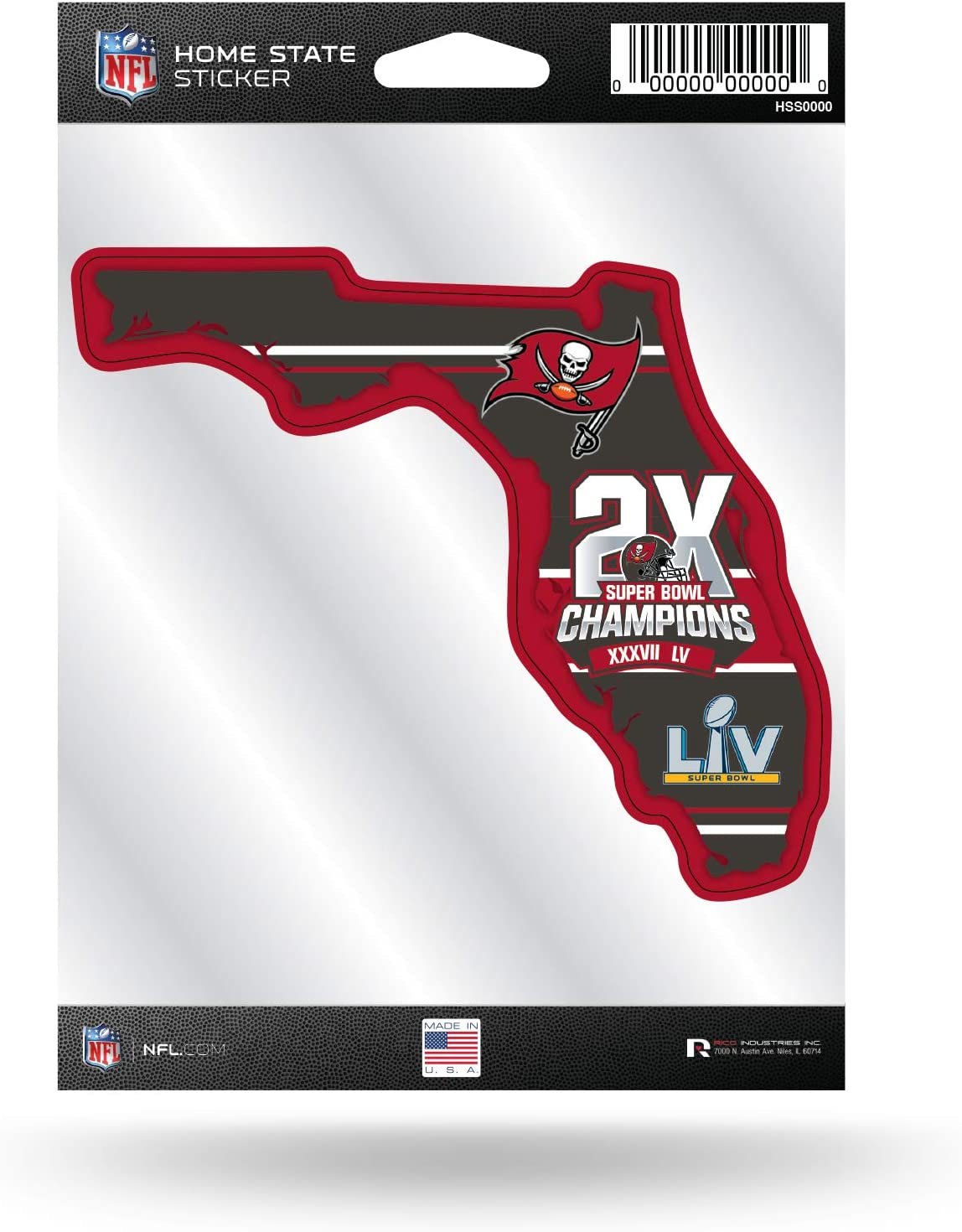 Tampa Bay Buccaneers 2 Time Super Bowl Champions 5 Inch Sticker Decal, Home State Design, Flat Vinyl, Full Adhesive Backing