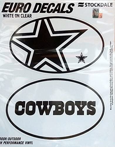Dallas Cowboys 2-Piece White and Clear Euro Decal Sticker Set, 4x2.5 Inch Each