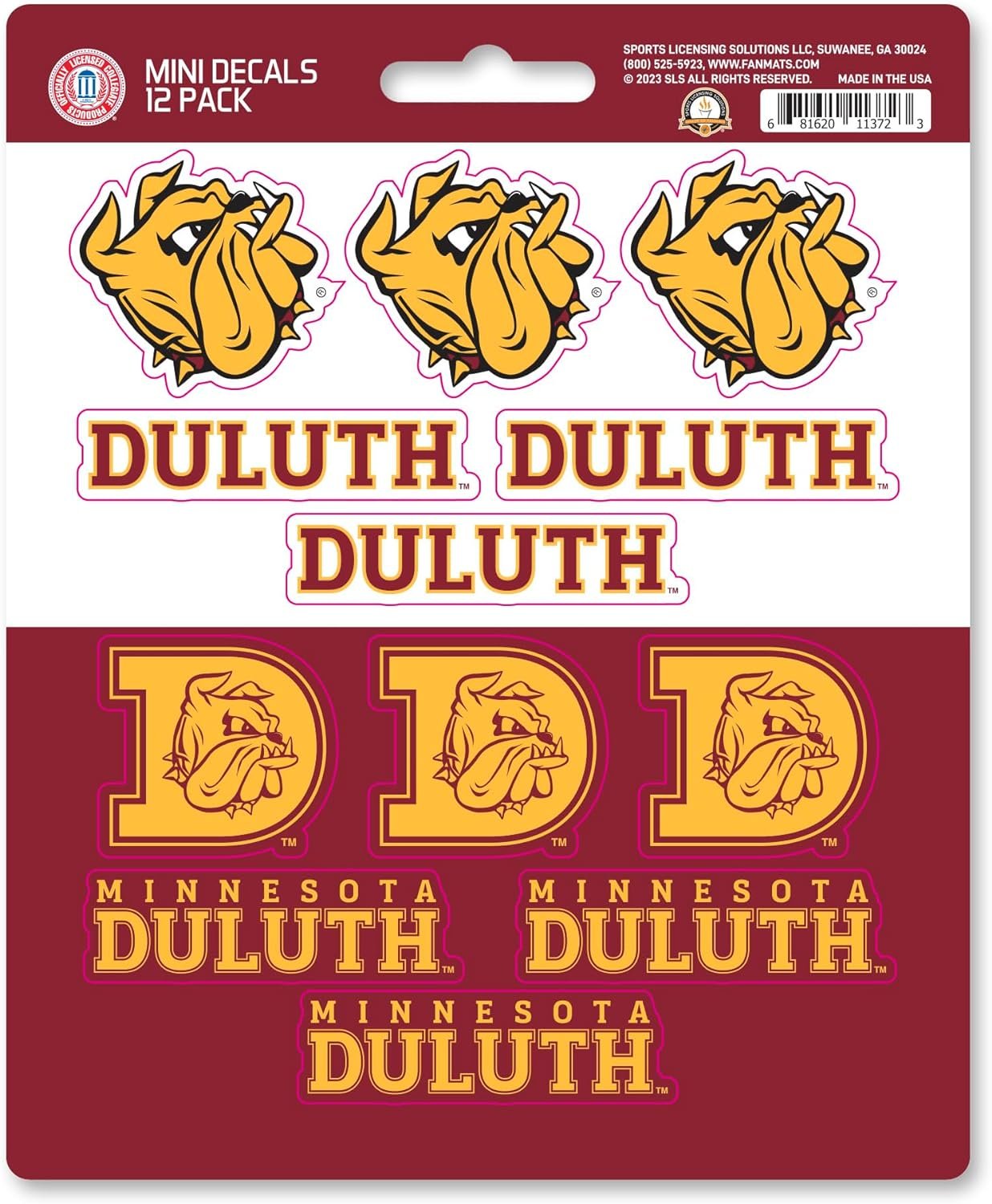 University of Minnesota Duluth Bulldogs 12-Piece Mini Decal Sticker Set, 5x6 Inch Sheet, Gift for football fans for any hard surfaces around home, automotive, personal items 1