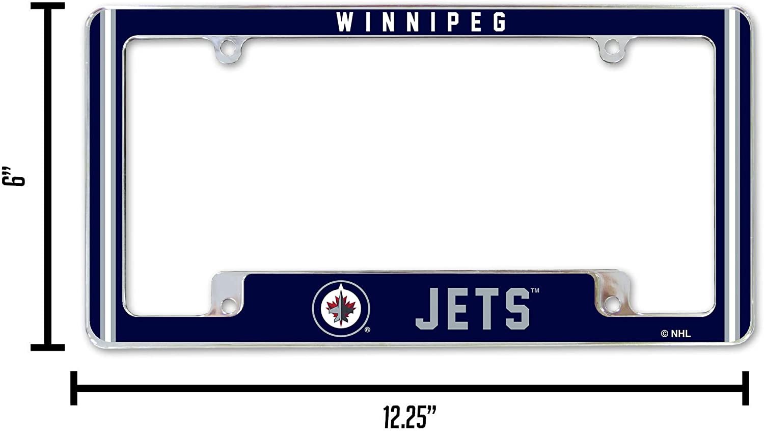 Winnipeg Jets Metal License Plate Frame Chrome Tag Cover Alternate Design 6x12 Inch 5