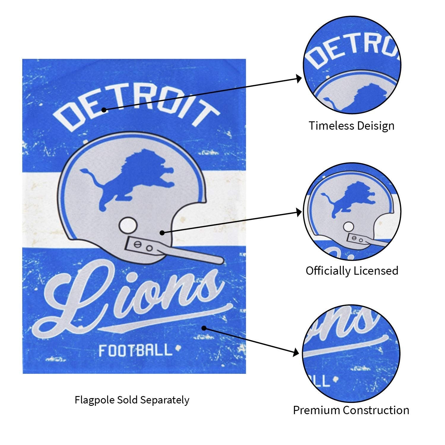 Detroit Lions Premium Double Sided Garden Flag Banner, Vintage Design, Linen, 13x18 Inch, Outdoor, Display Pole Sold Separately 7