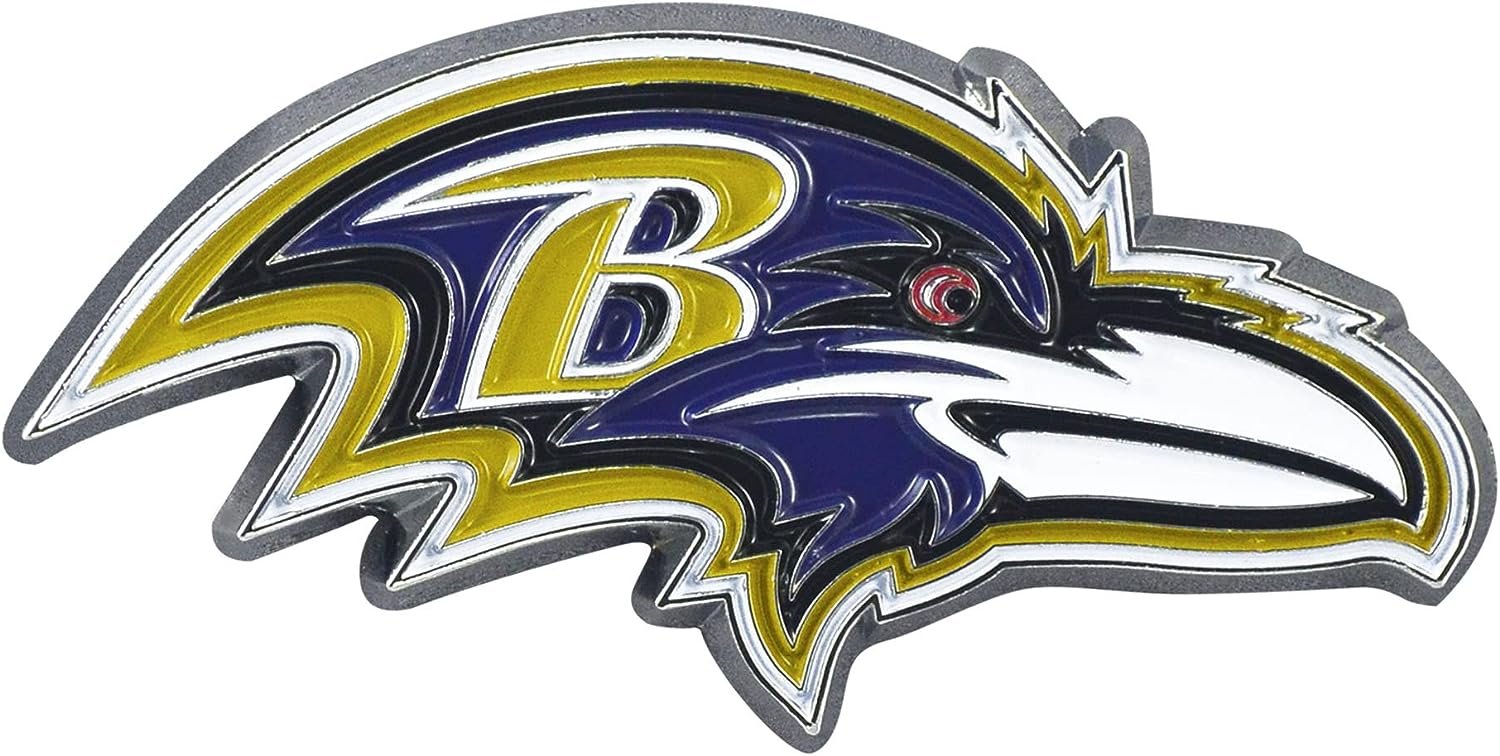 Baltimore Ravens Premium Solid Metal Color Raised Auto Emblem Shape Cut Adhesive Backing 1