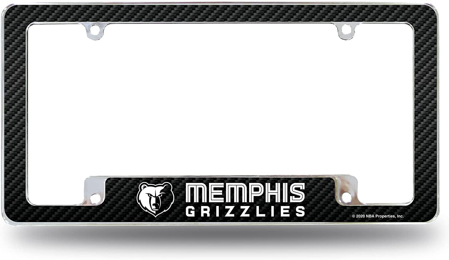 Memphis Grizzlies Metal License Plate Frame Chrome Tag Cover, Carbon Fiber Design, 12x6 Inch