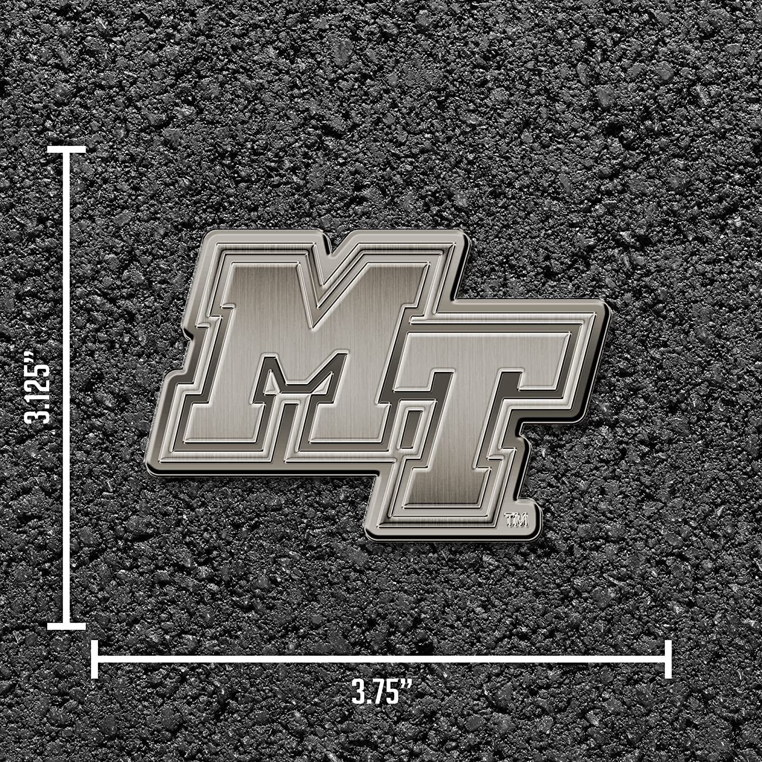 Middle Tennessee State University Blue Raiders Solid Metal Auto Emblem Antique Nickel for Car/Truck/SUV 4