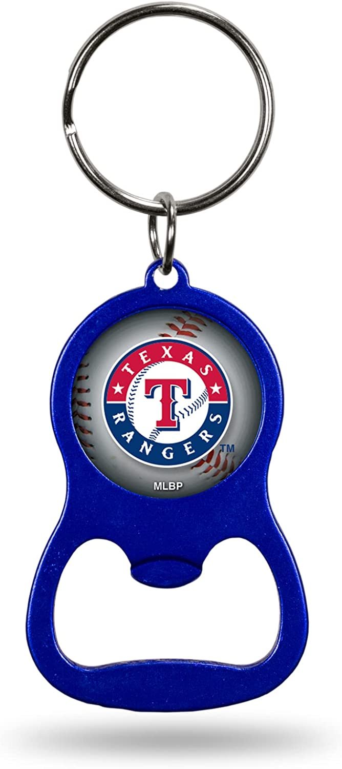 Texas Rangers Premium Solid Metal Bottle Opener Keychain, Key Ring, Team Color 1