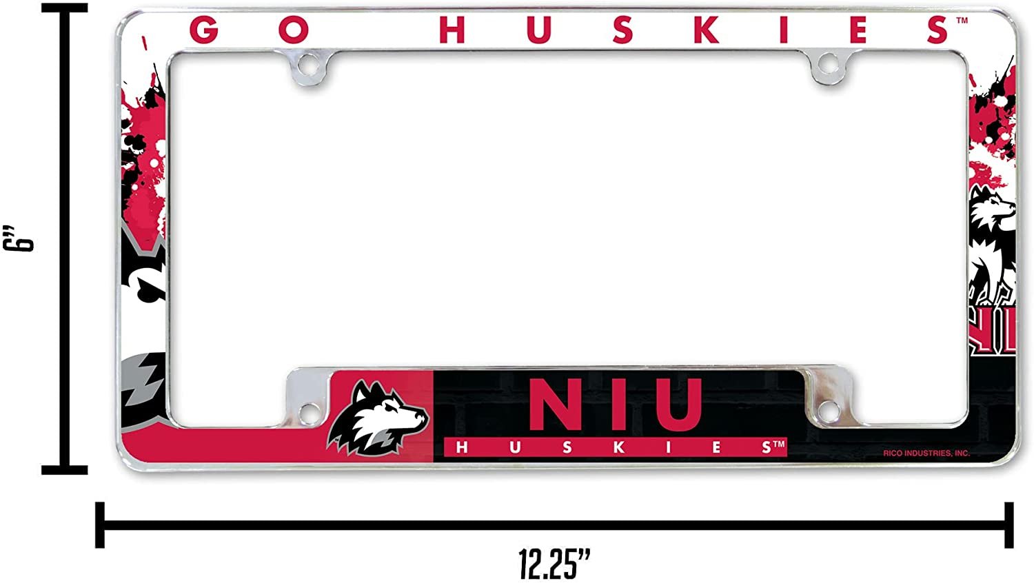 University of Northern Illinois Huskies Metal License Plate Frame Chrome Tag Cover All Over Design 6x12 Inch 5