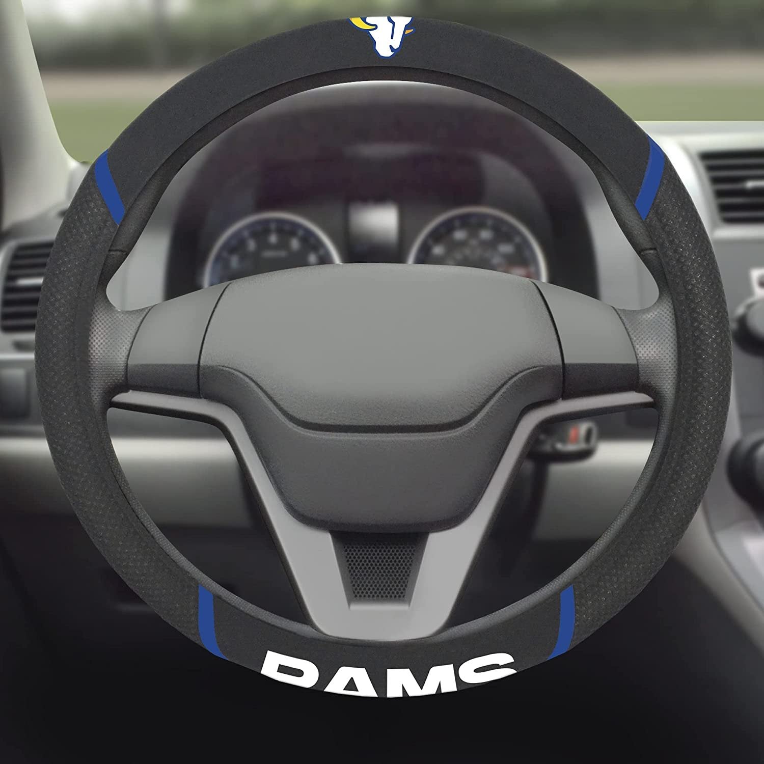 Los Angeles Rams Steering Wheel Cover Premium Black Embroidered 15 Inch 2