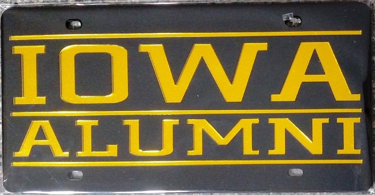 NCAA Iowa Hawkeyes Black Mirrored Alumni License Plate 1