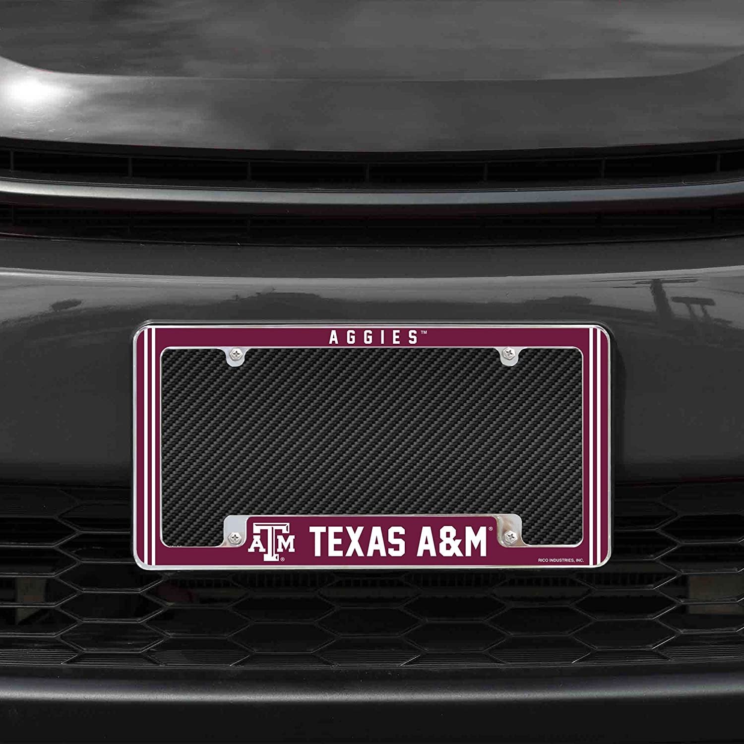 Texas A&M University Aggies Metal License Plate Frame Chrome Tag Cover Alternate Design 6x12 Inch