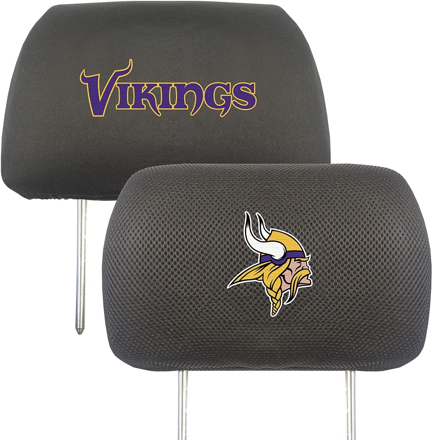 Minnesota Vikings Pair of Premium Auto Head Rest Covers, Embroidered, Black Elastic, 14x10 Inch 1