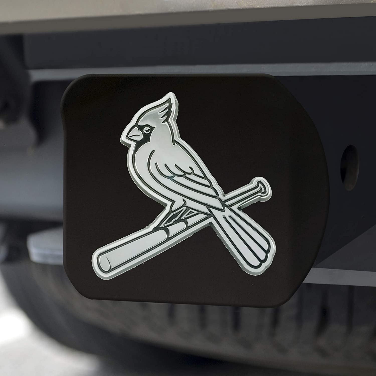 St Louis Cardinals Hitch Cover Solid Metal Black Chrome Bird Logo Square Type III 2