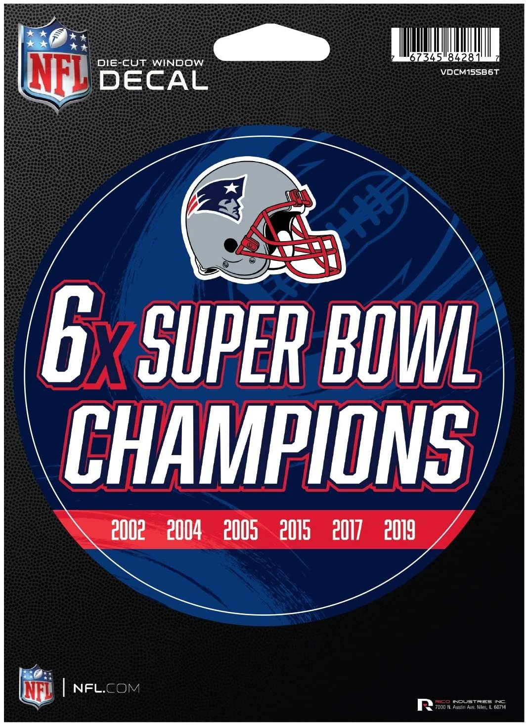New England Patriots 5" Decal Sticker 6X Time Champions Flat Vinyl Auto Emblem Football