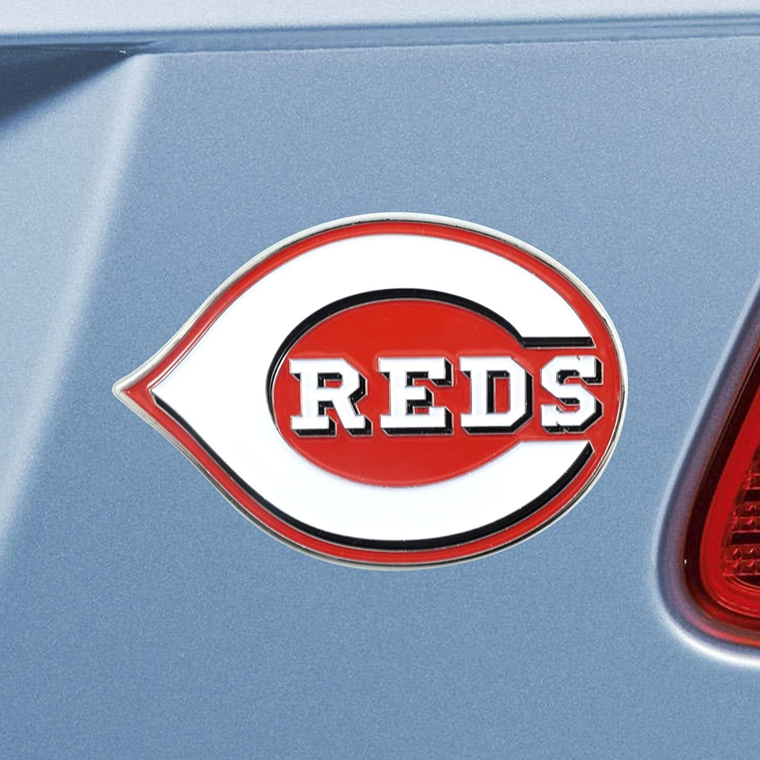 Cincinnati Reds Premium Solid Metal Raised Auto Emblem, Team Color, Shape Cut, Adhesive Backing 2