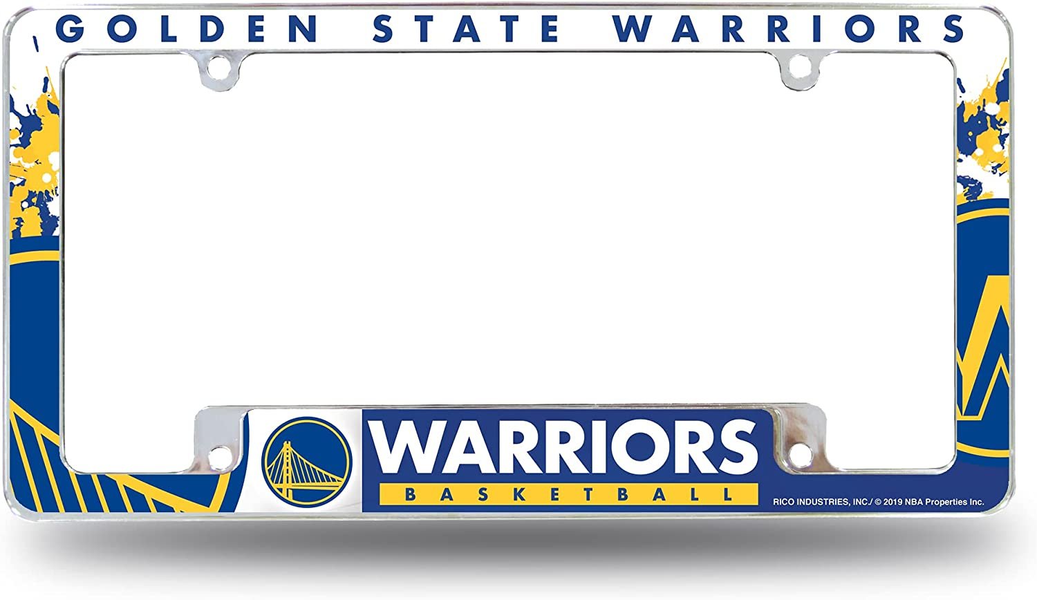 Golden State Warriors Metal License Plate Frame Chrome Tag Cover All Over Design 6x12 Inch