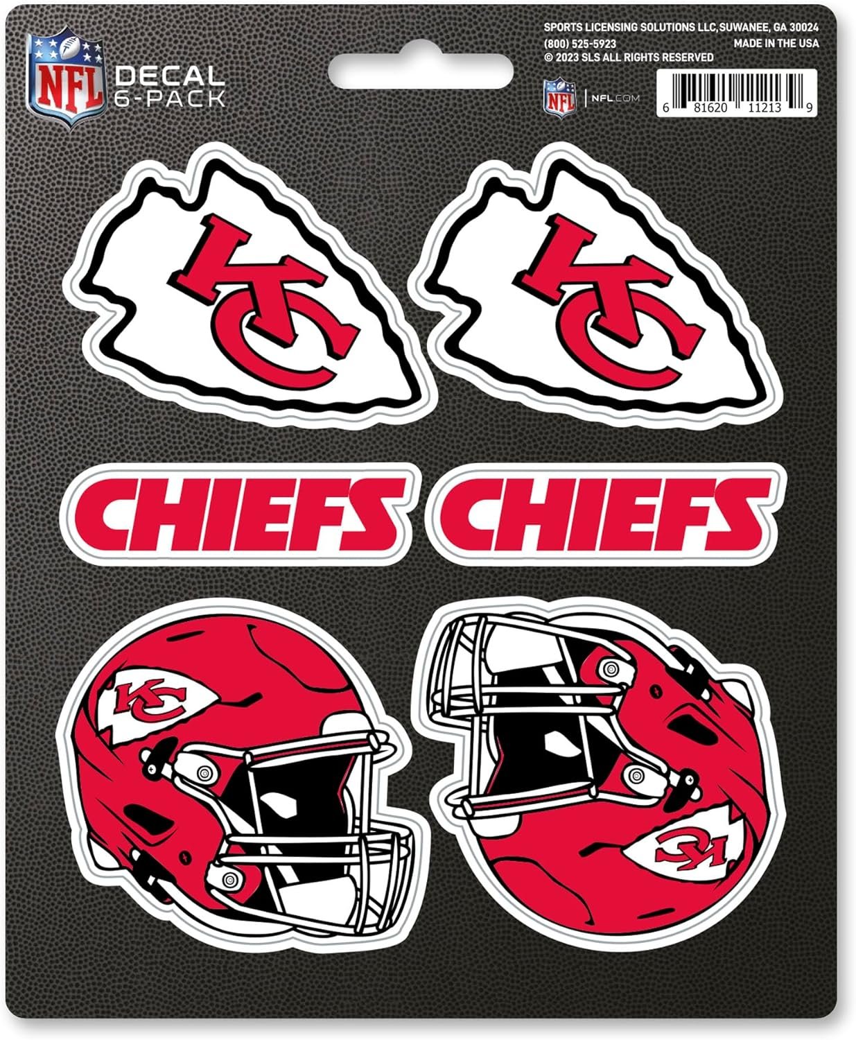 FANMATS NFL 6-piece Decal Set Gift for football fans - Works on hard surfaces around home, automotive, personal items (Kansas City Chiefs)