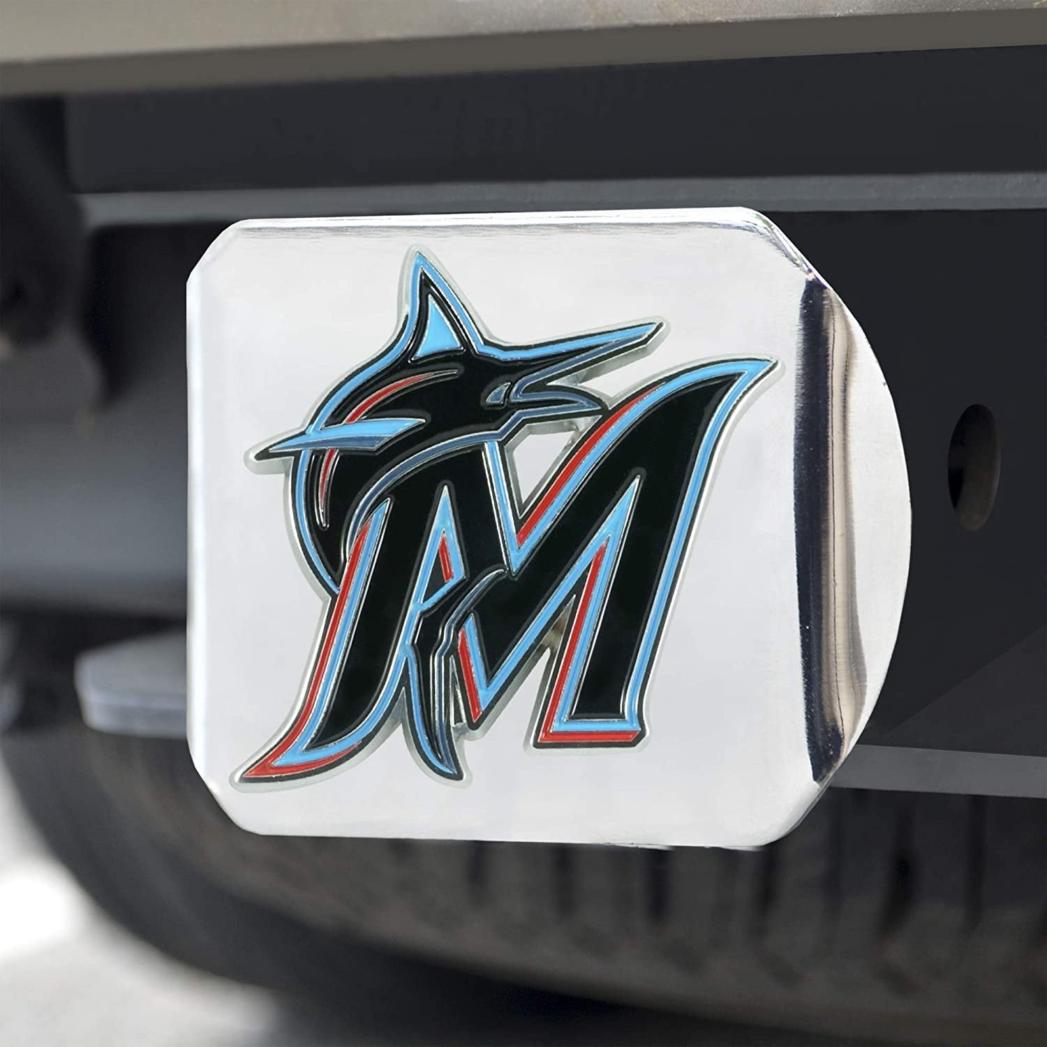 Miami Marlins Hitch Cover Solid Metal with Raised Color Metal Emblem 2" Square Type III