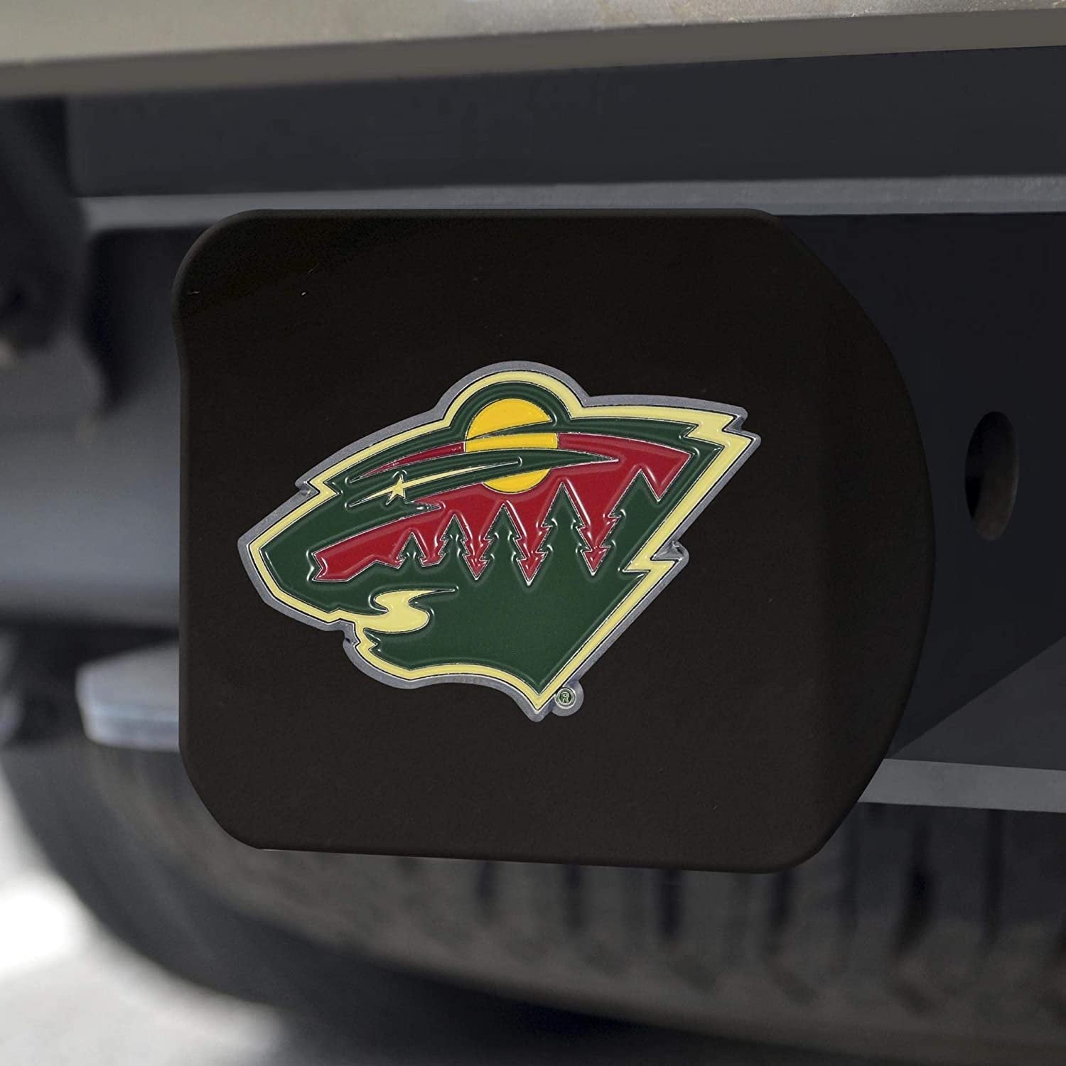 Minnesota Wild Solid Metal Black Hitch Cover with Color Metal Emblem 2 Inch Square Type III