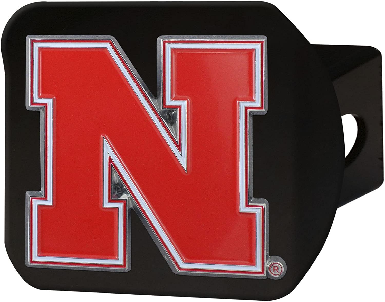 Nebraska Cornhuskers Hitch Cover Black Solid Metal with Raised Color Metal Emblem 2" Square Type III University of