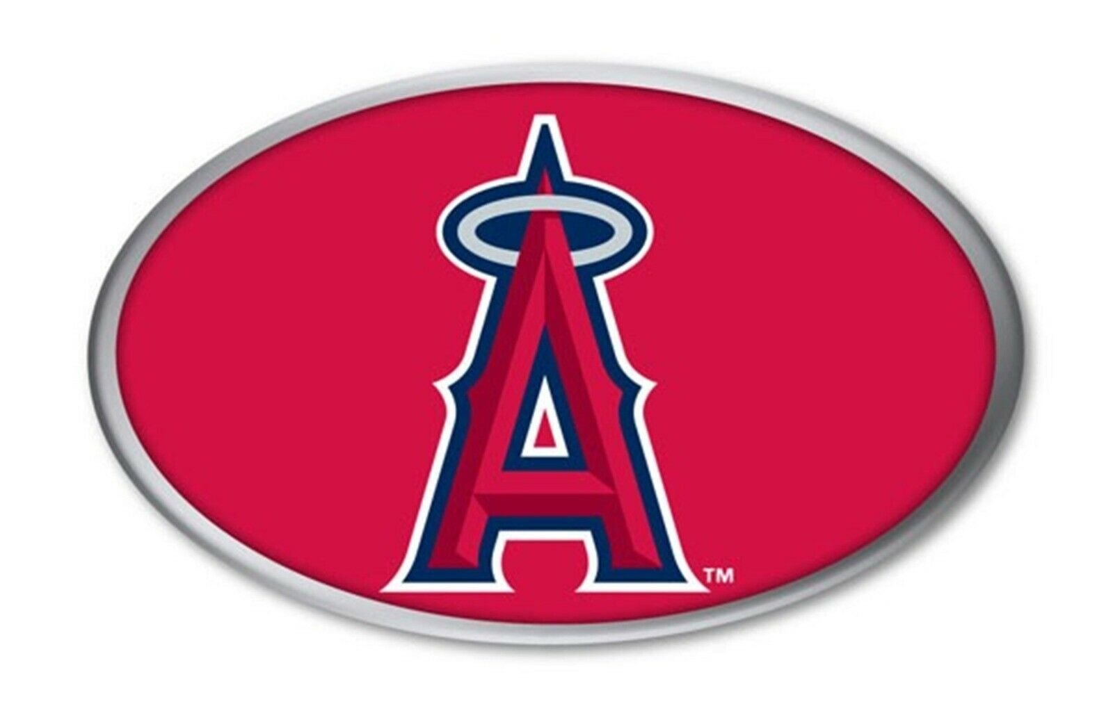Los Angeles Angels Premium Aluminum Metal Auto Emblem, Raised 3D Effect, Oval Shape, Full Adhesive Backing