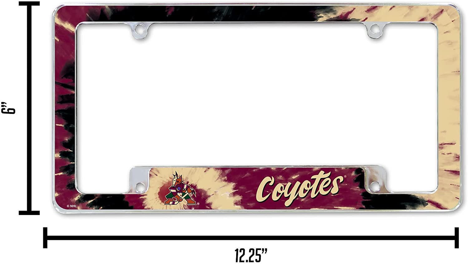 Arizona Coyotes Metal License Plate Frame Chrome Tag Cover Tie Dye Design 6x12 Inch 5