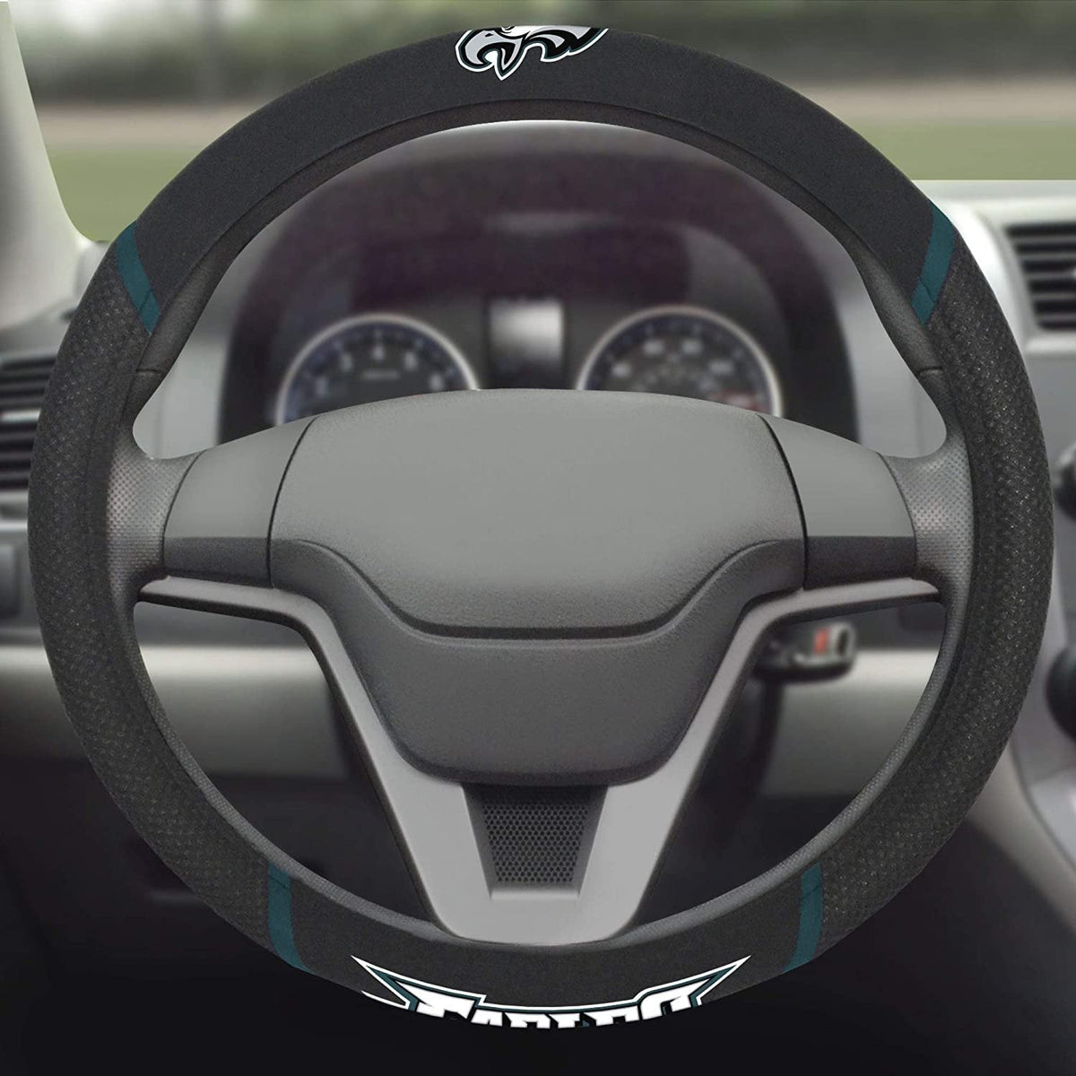 Philadelphia Eagles Steering Wheel Cover Premium Embroidered Black 15 Inch 3
