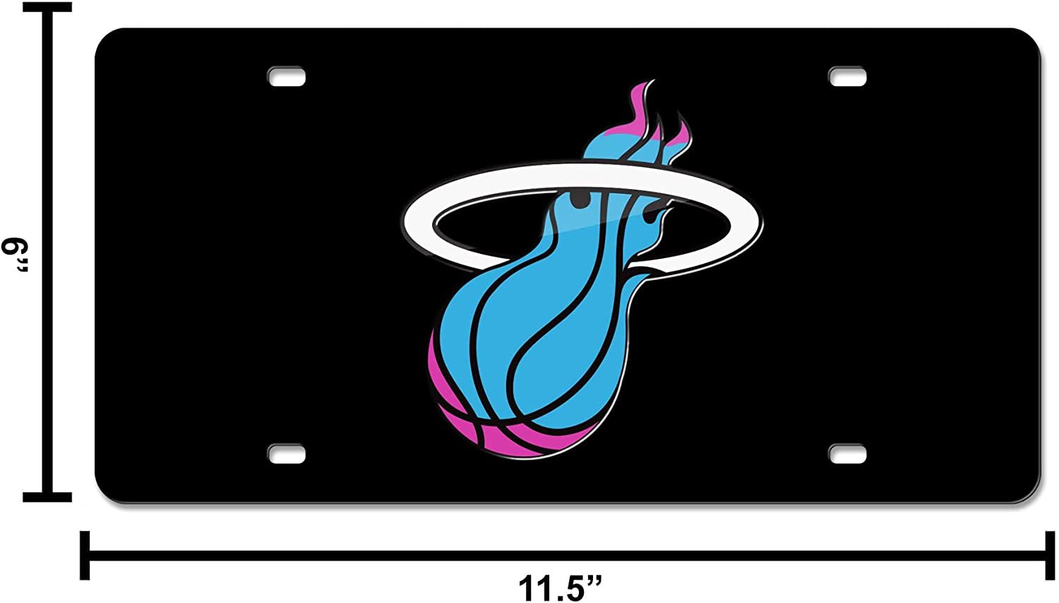 Miami Heat Premium Laser Cut Tag License Plate, City Lights, Black Mirrored Acrylic Inlaid, 12x6 Inch 5