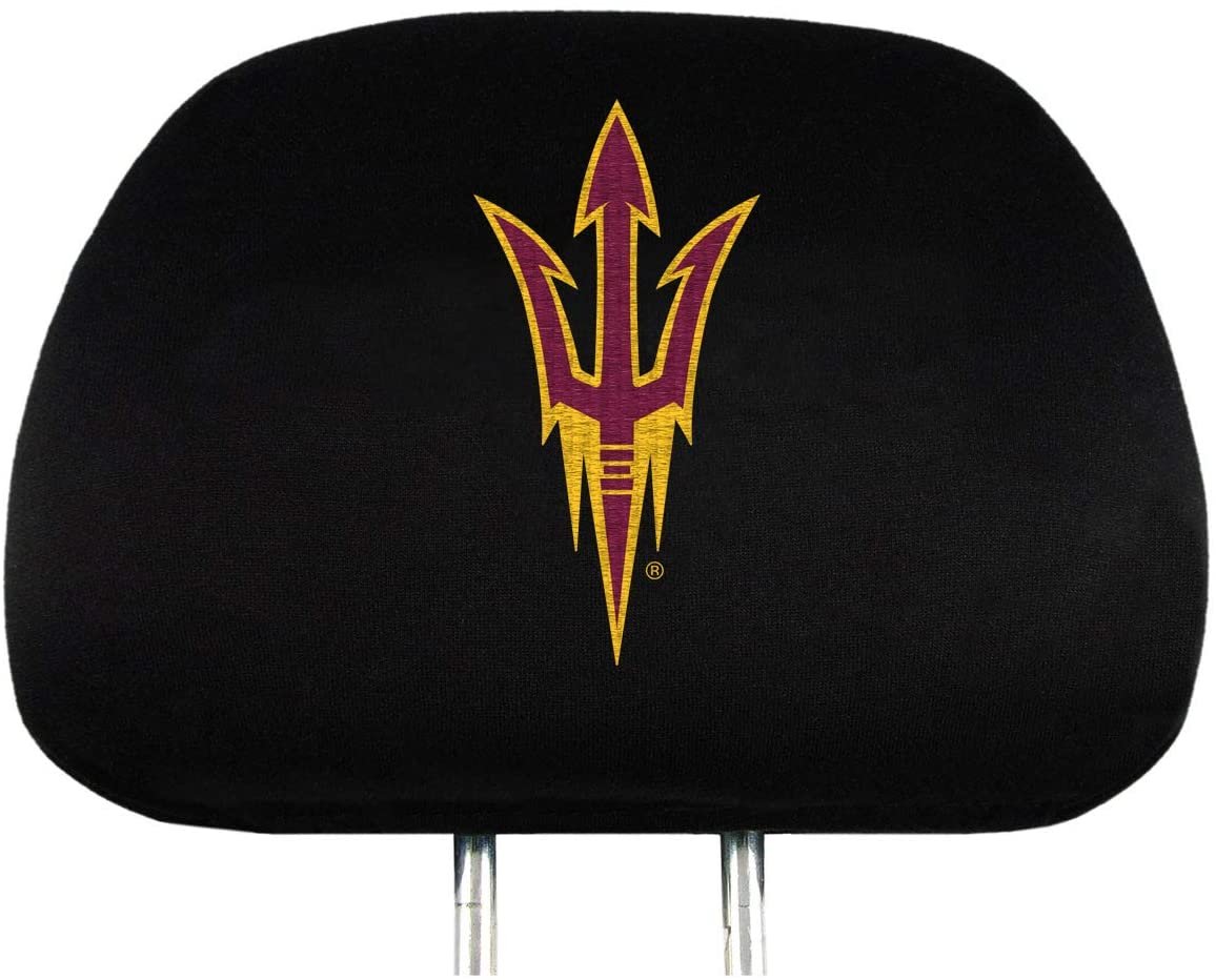 Arizona State University Sun Devils Pair of Premium Auto Head Rest Covers, Embroidered, Black Elastic, 14x10 Inch 1