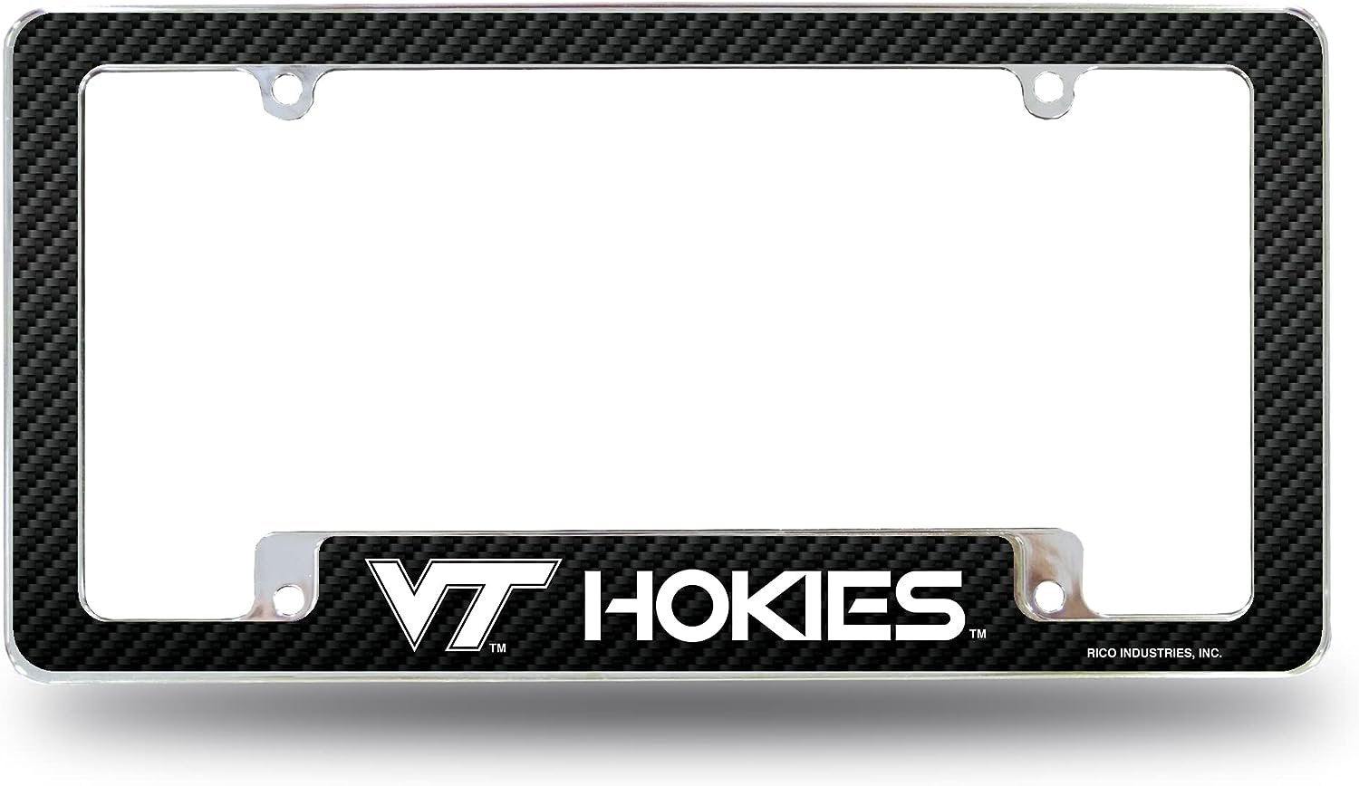 Virginia Tech University Hokies Metal License Plate Frame Chrome Tag Cover 12x6 Inch Carbon Fiber Design 1
