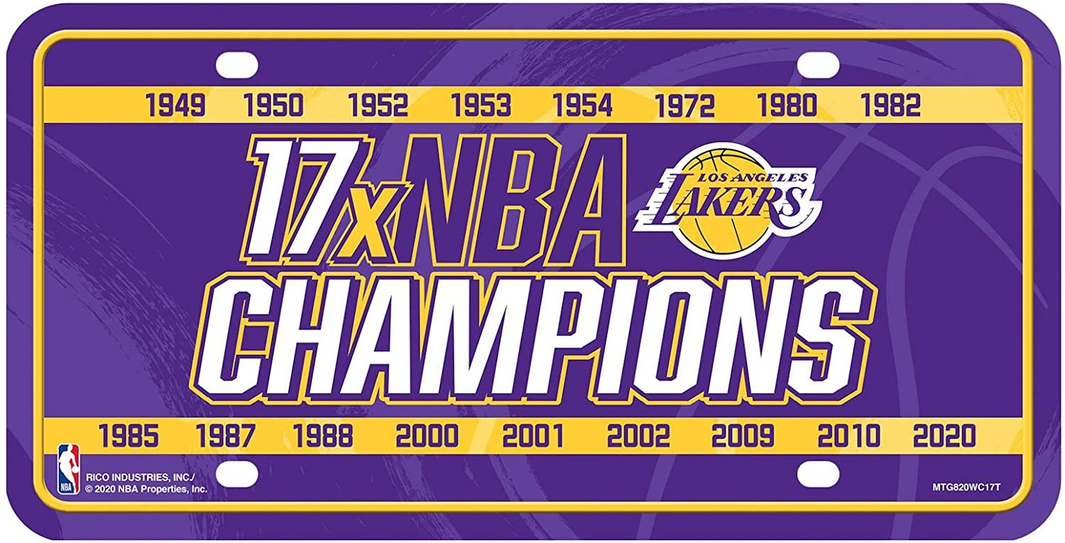 Los Angeles Lakers Metal Auto Tag License Plate, 17-Time Champions, 6x12 Inch 1