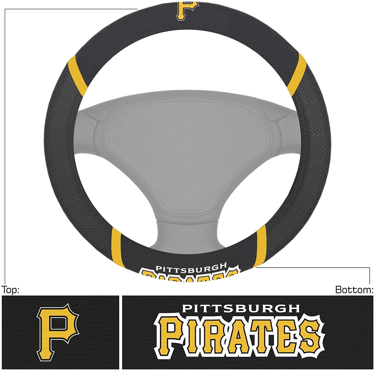 Pittsburgh Pirates Steering Wheel Cover Premium Embroidered Black 15 Inch