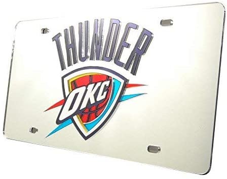 Oklahoma City Thunder Premium Laser Cut Tag License Plate, Mirrored Acrylic Inlaid, 12x6 Inch 2