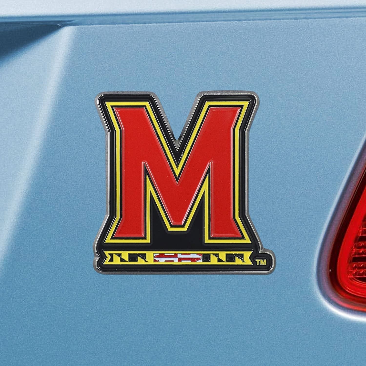 University of Maryland Terrapins Premium Solid Metal Raised Auto Emblem, Team Color, Shape Cut, Adhesive Backing 2