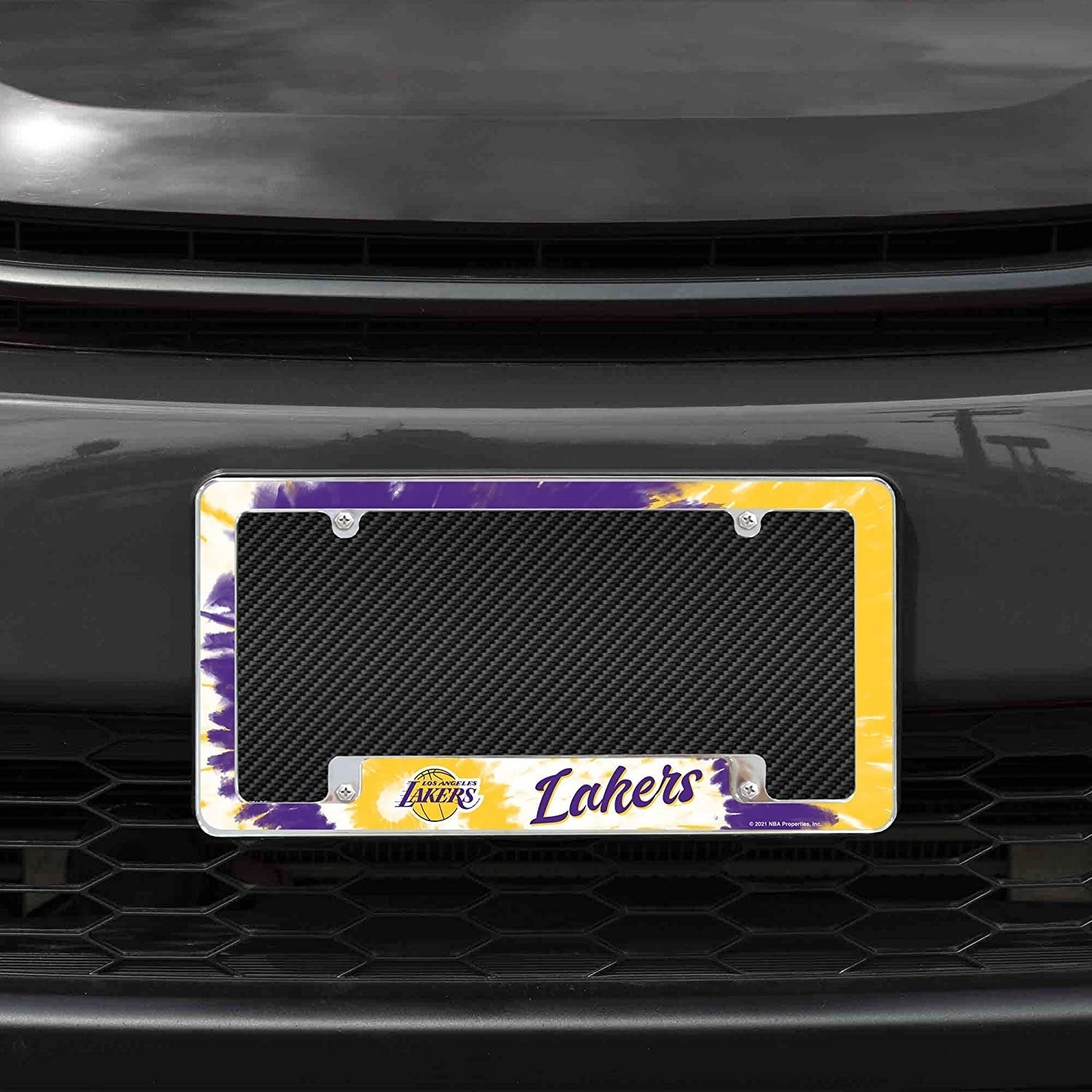 Los Angeles Lakers Metal License Plate Frame Chrome Tag Cover Tie Dye Design 6x12 Inch 2